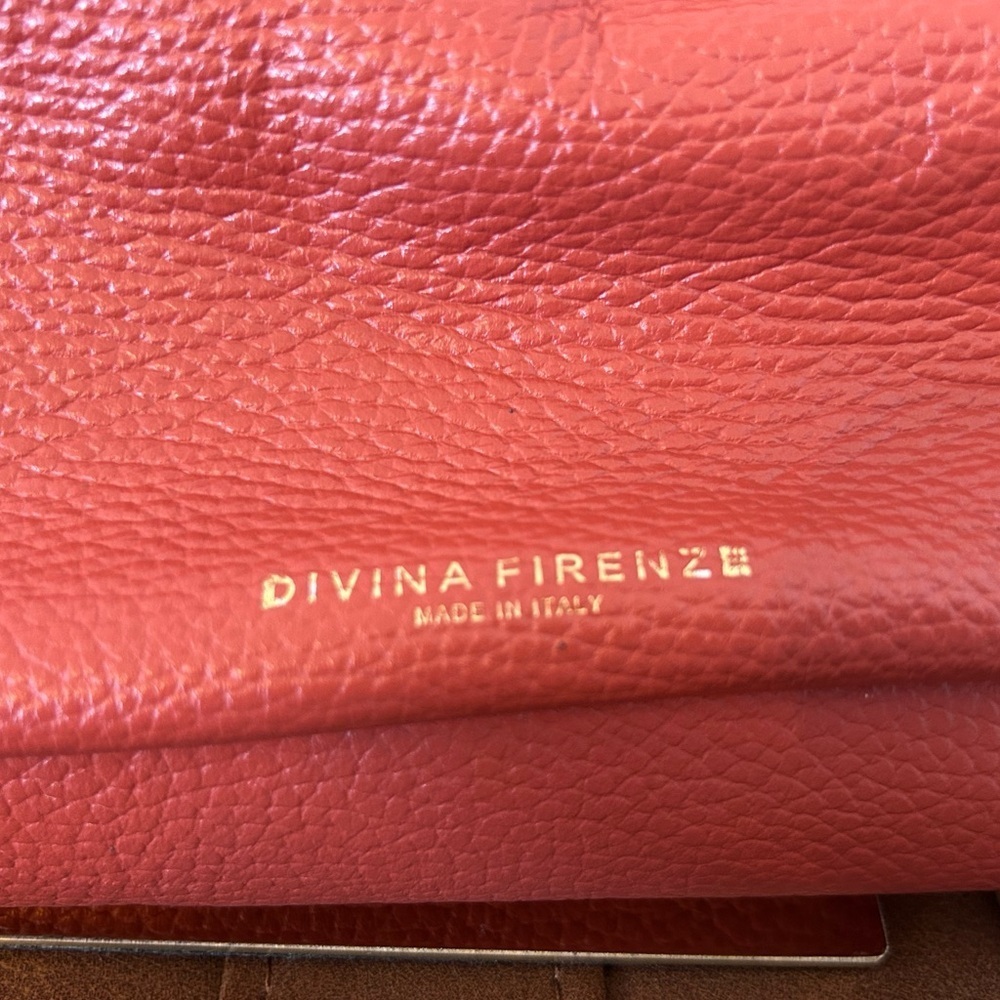 Divina Firenze Italy 100% Pebbled Lea Crossbody Bag Coral Orange Italian Flap - Picture 7 of 10
